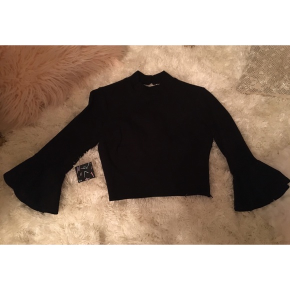 Bell Sleeve High Collar Crop Top